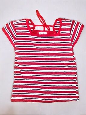 Girls 10/12 Vintage Y2K Simply Basic red and white horizontal striped ribbed Top